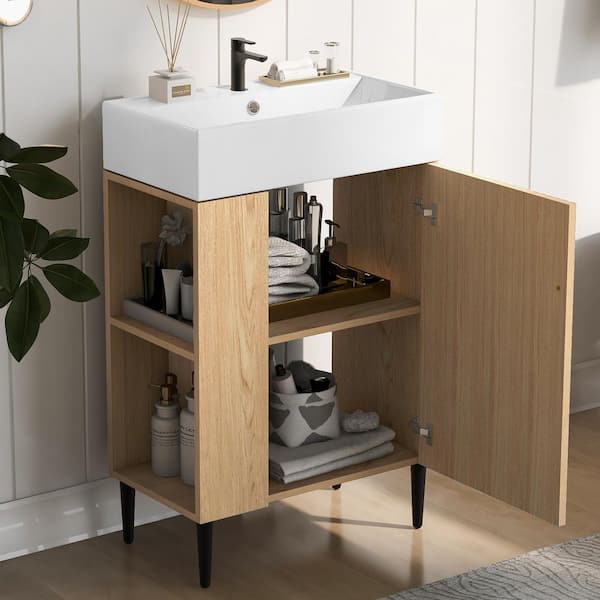 22 in. Freestanding Single Sink Wood Bath Vanity with White Ceramic Top