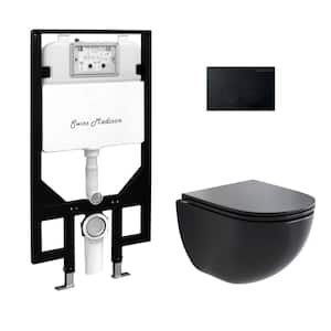 St. Tropez Wall-Hung Toilet, Round, 3-Piece Bundle 0.8/1.6 GPF Dual Flush in Matte Black with Black Flush Plate