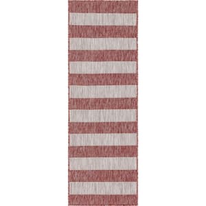 Outdoor Distressed Stripe Rust Red 2 ft. x 6 ft. Runner Rug