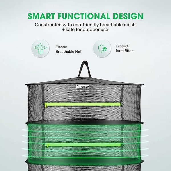 VIVOSUN 6-Layer Hanging Mesh Drying Rack with Green Zippers for