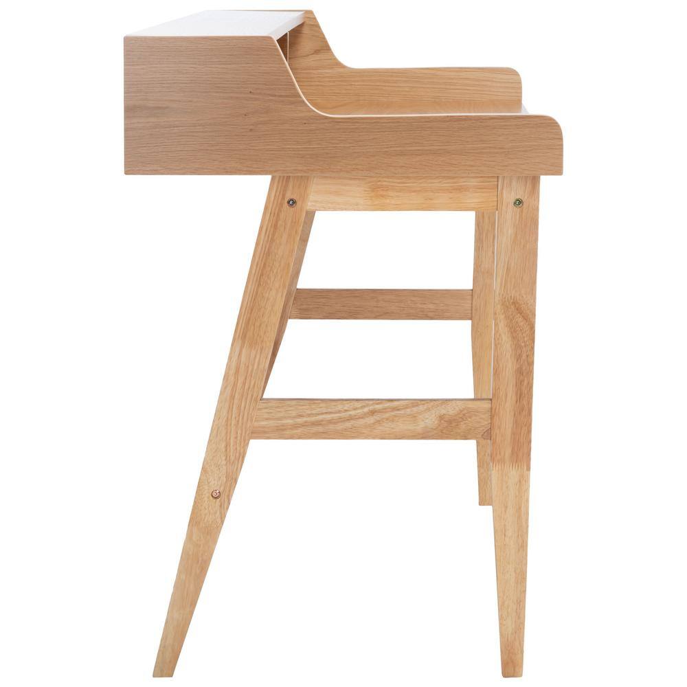 Natural Finish Mid-Century Writing Desk with Built-In Shelves