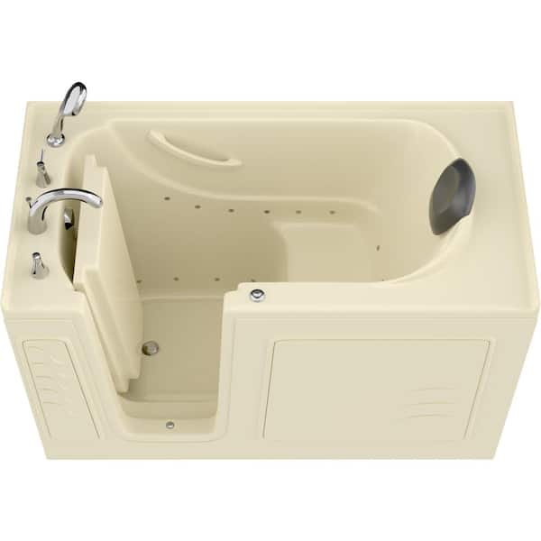 Universal Tubs Safe Premier Series 30 in. L x 59 in. W Left Side Drain Air Jetted Bathtub in Biscuit with Fast Filling Faucet Set