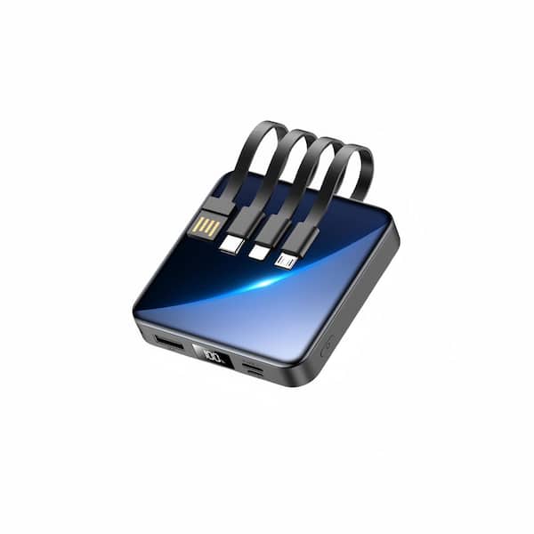 Lukyamzn 12000 mAh 22.5W Fast Charging Portable Power Bank in Black with Built-in Cable and Smart LED Display