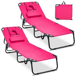 2-Piece 5-Position Lounge Chair Adjustable Beach Chaise with Face Cavity and Pillows
