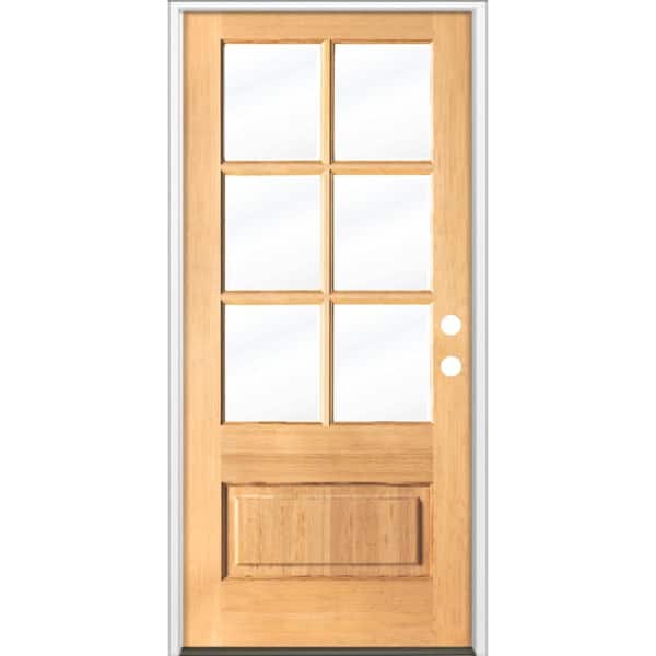 Krosswood Doors 36 in. x 80 in. Farmhouse LH 3/4 Lite Clear Glass Clear Stain Hemlock Prehung Front Door