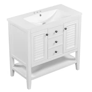 BY08 36.00 in. W x 18.00 in. D x 34.40 in. H Freestanding Bath Vanity in White with White Top