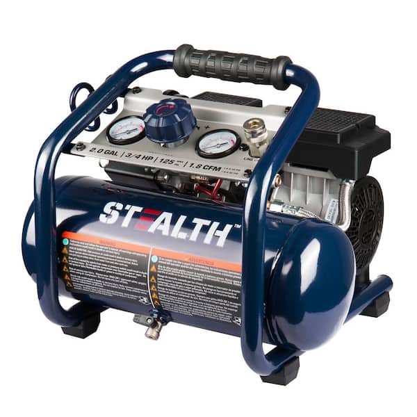  Stealth 2 Gallon Ultra Quiet Air Compressor, 3/4 HP Oil-Free  Peak 125 PSI 60 Decibel Air Compressor,2.8 CFM @ 40 PSI 1.8 CFM @ 90 PSI  Silent Portable Long Life Electric