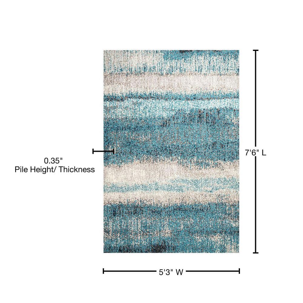 Serene Splash Cream/Turquoise Synthetic 5' x 8' Abstract Area Rug
