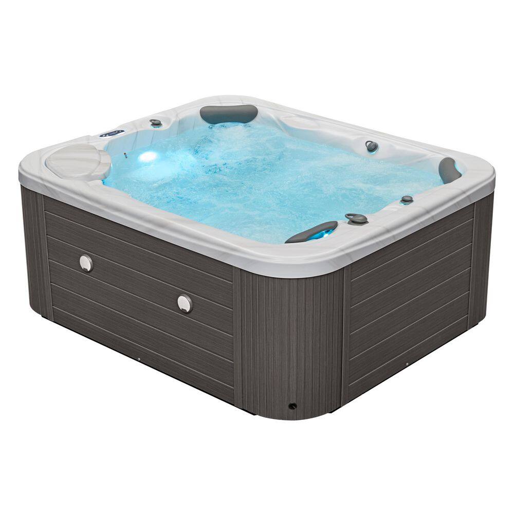 Danika 5-Person Gray Acrylic Rectangle Hot Tub with Jets and LED Lighting