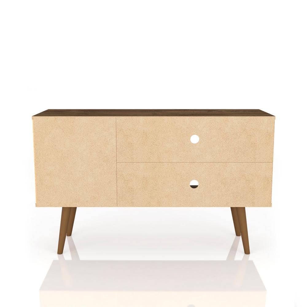 Black Mid-Century Modern TV Stand with Cabinet and Shelves