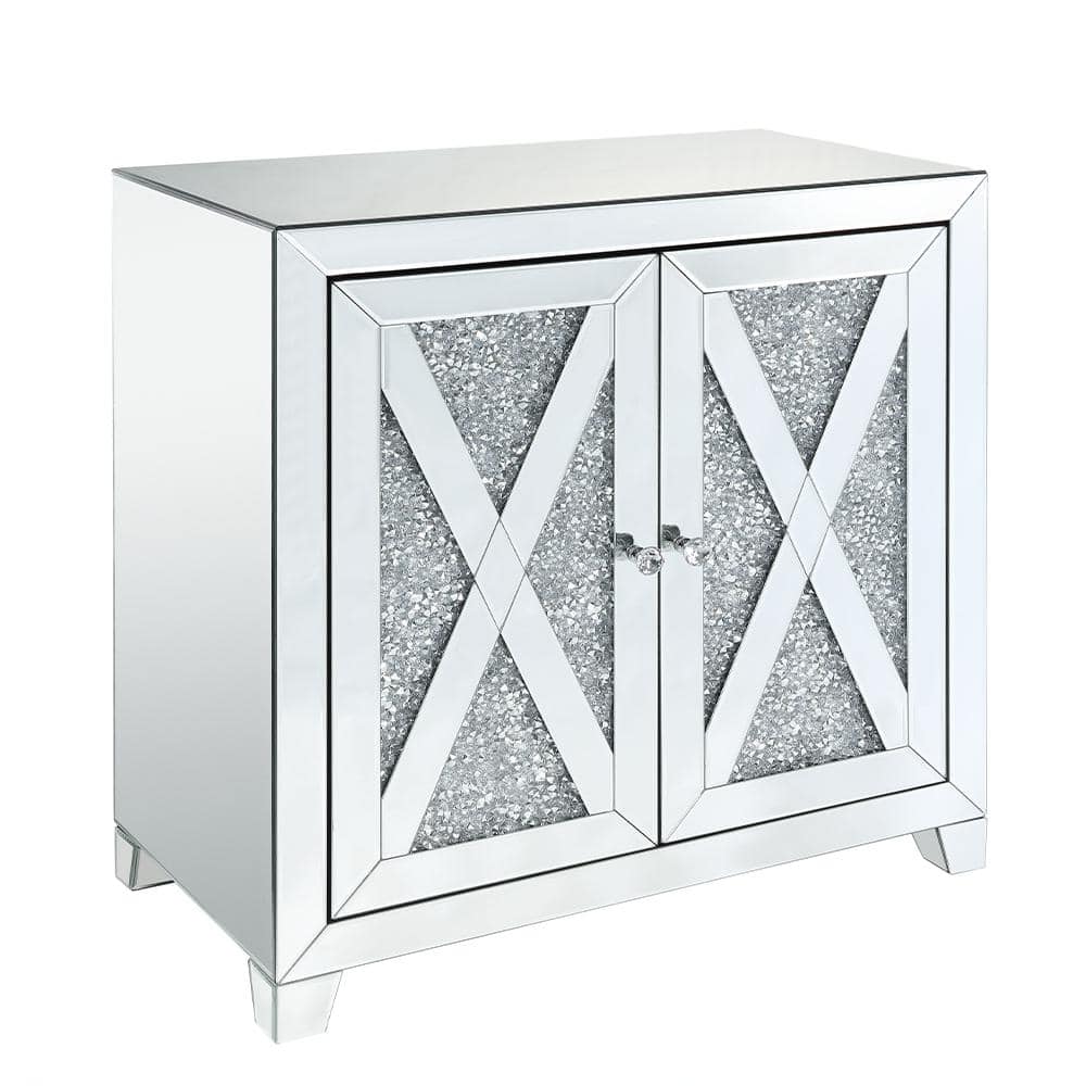 Mirrored Glam Console Table with Faux Diamond Storage