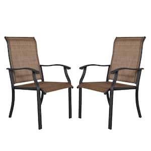 Brown Steel Frame Brown Textilene Outdoor Dining Chairs (2-Pieces)