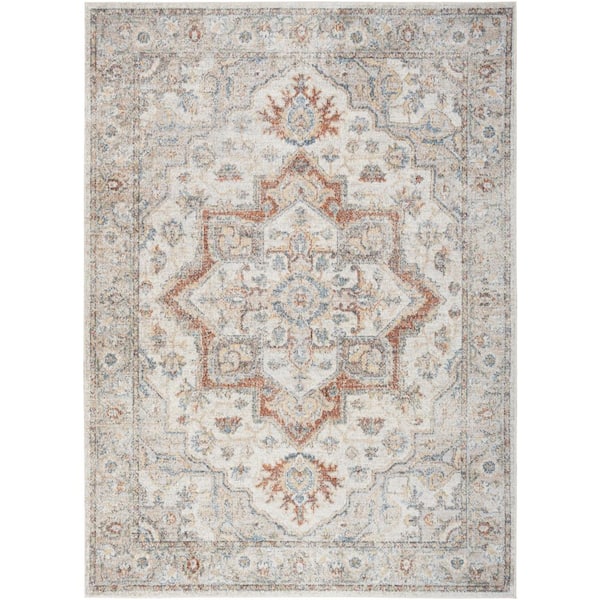 Nourison Astra Machine Washable Grey/Multi 7 ft. x 9 ft. Vintage Persian Traditional Area Rug