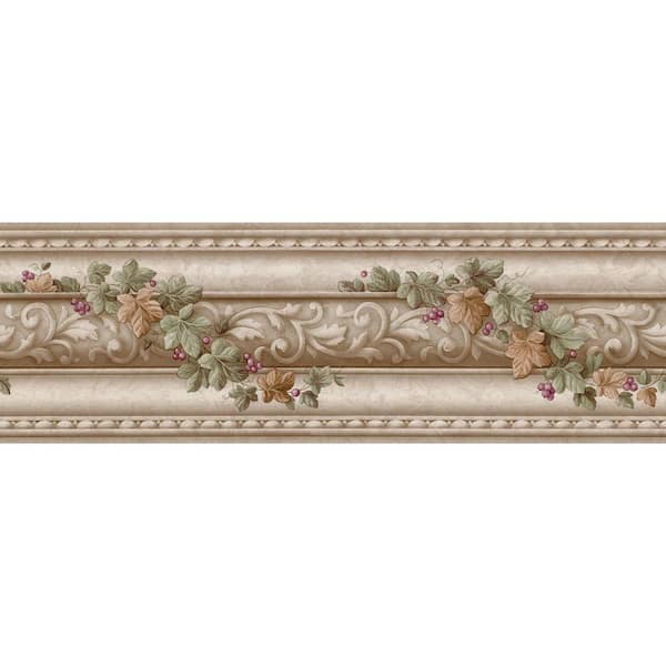 The Wallpaper Company 6 in. x 15 ft. Beige Architectural and Ivy Scroll Border