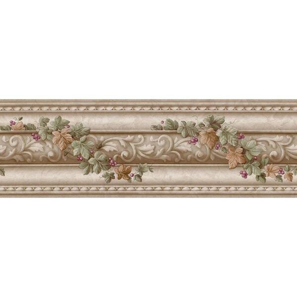 The Wallpaper Company 8 in. x 10 in. Beige Architectural and Ivy Scroll Border Sample