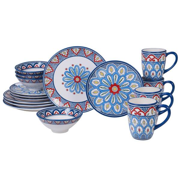 Certified International Tangier 16-Piece Country/Cottage Multi-Colored Ceramic Dinnerware Set (Service for 4)