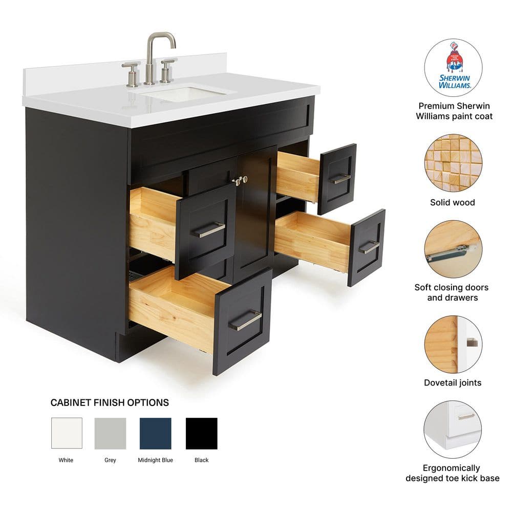 Hamlet 49" Black Wood Vanity with White Quartz Top
