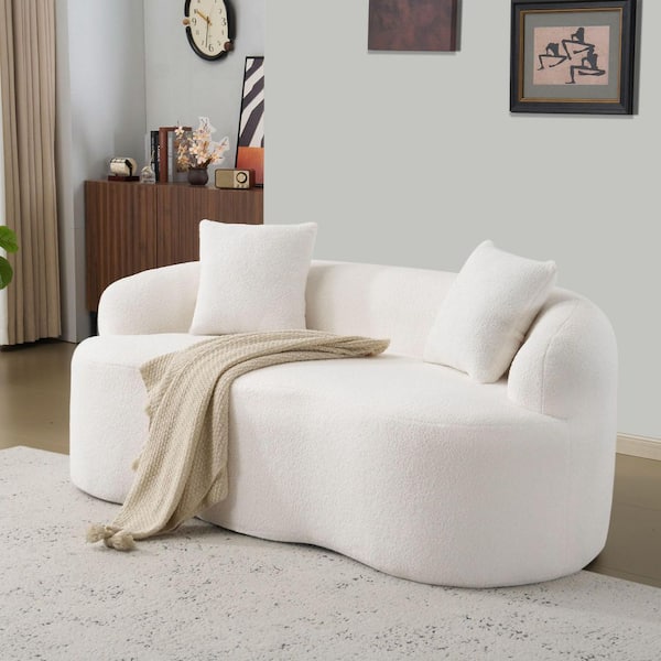 XLSZMS 66.93 in. Round Arm Chenille Curved Sofa with Removable Cushions and Spring Cushioning in Snow White