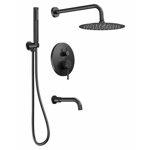 YAWWALK 3-Spray 10 in. Wall Mount Dual Shower Head and Hand Shower 2.5 GPM in Matte Black (Valve Included)