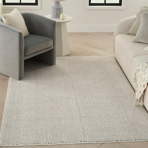 Textured Home Ivory Mocha 8 ft. x 10 ft. Solid Geometric Contemporary Area Rug