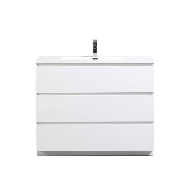 JimsMaison 42 in. W x 19.5 in. D x 34 in. H Freestanding Bath Vanity in HG White with White Cultured Marble Top