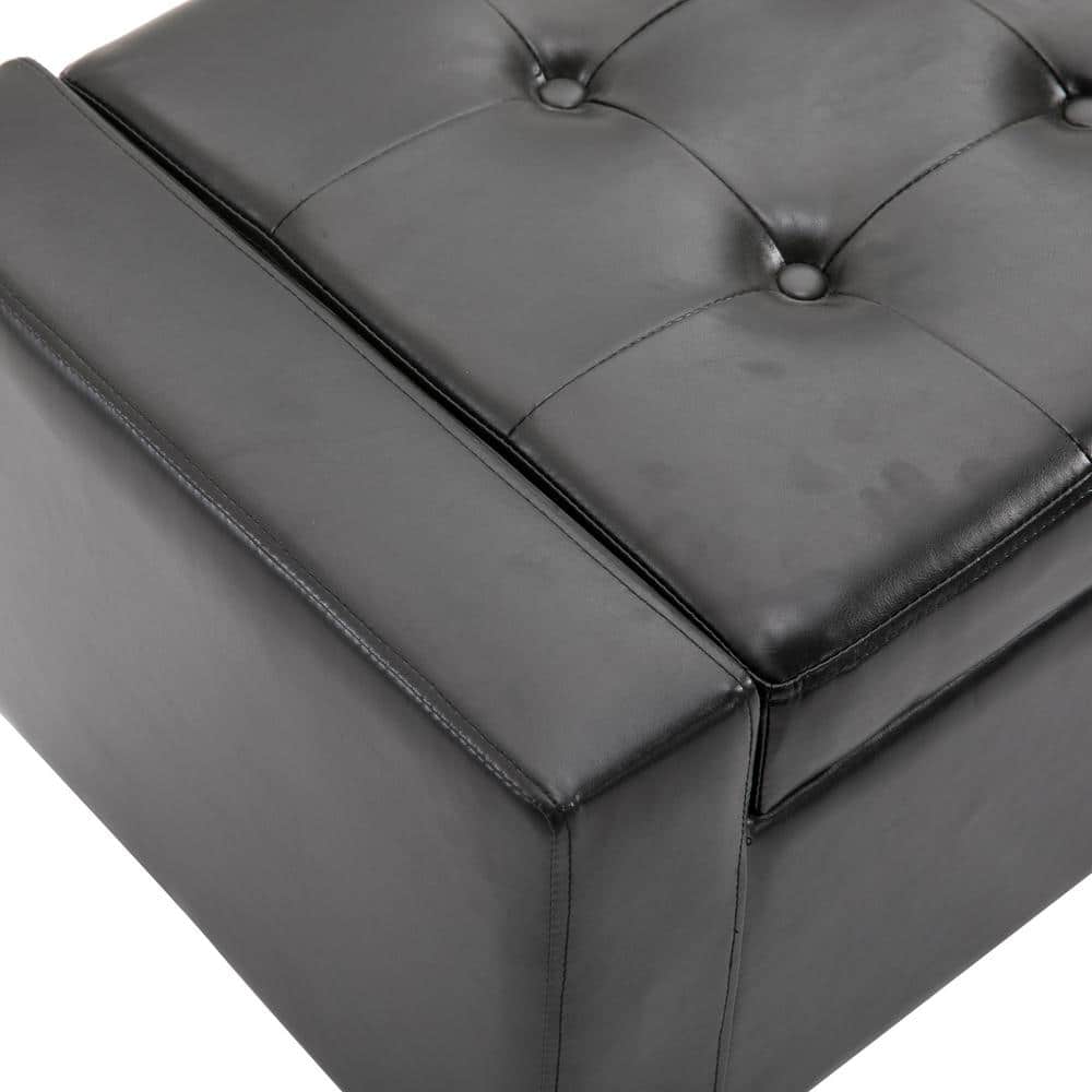 Black Faux Leather Tufted Storage Bench with Ample Space