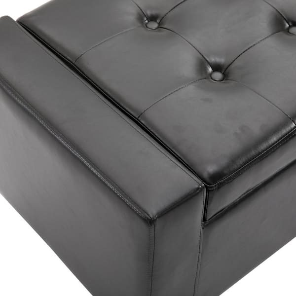 Rolling Foot Rest, Collapsible Cushioned Foot Stool Ottoman, Black Leather  Top