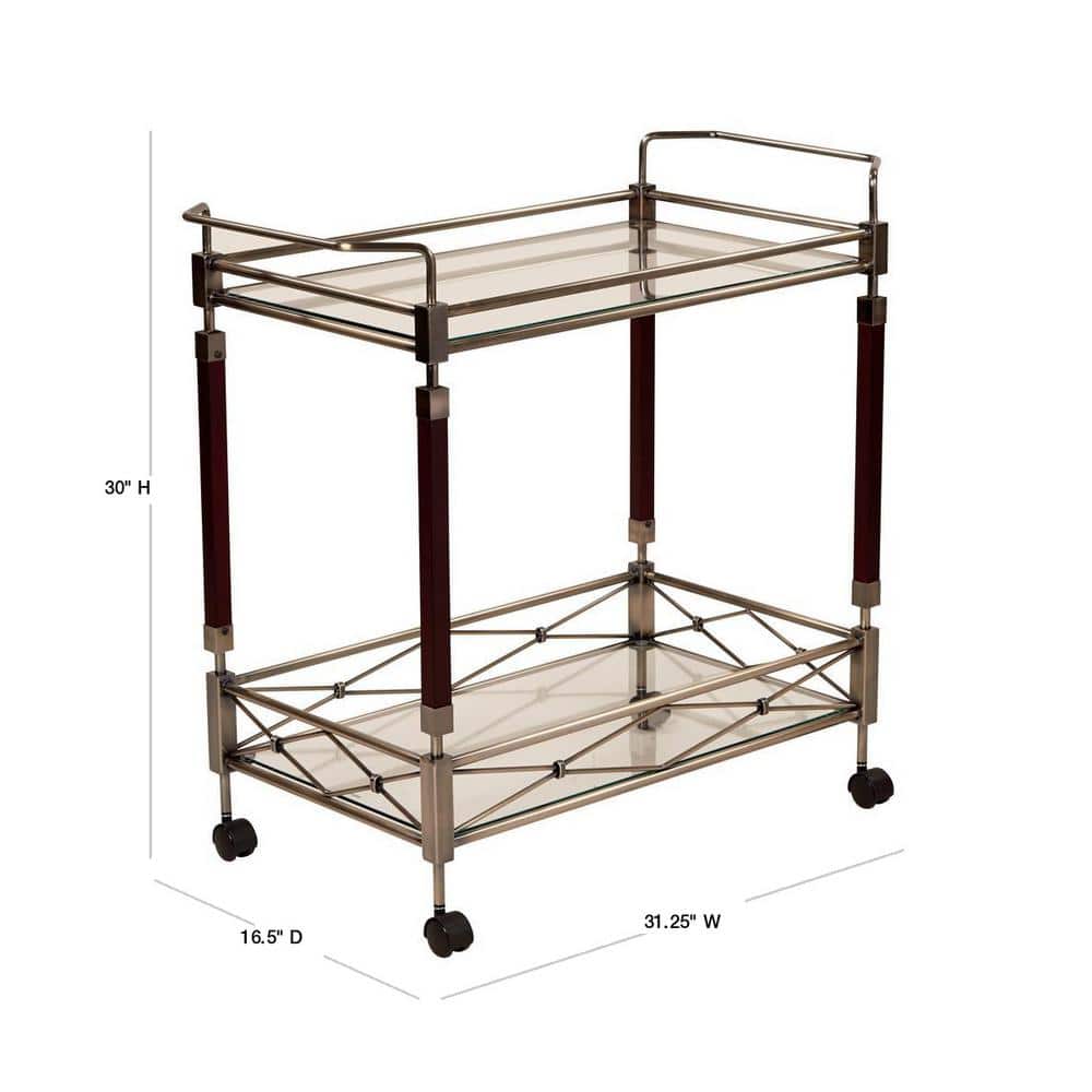 Walnut and Antique Brass Rectangular Serving Cart with Storage