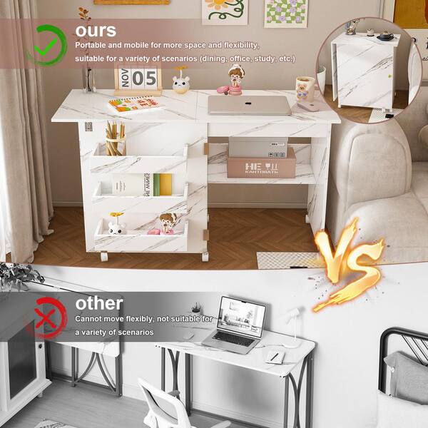 45.67 in. W White Wood 4-in-1 Folding Craft Sewing Table with