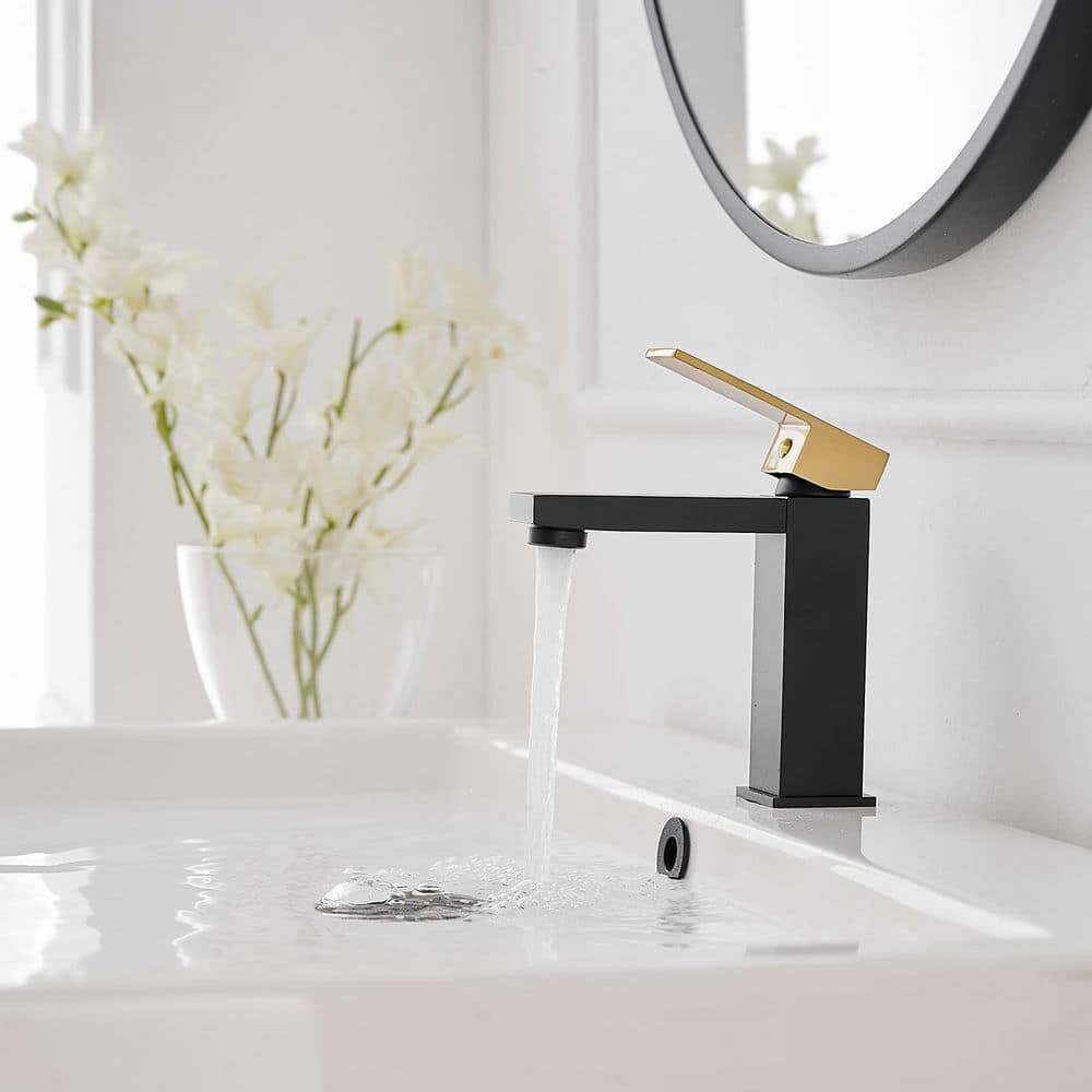 Matte Black and Brushed Gold Single-Handle Bathroom Faucet