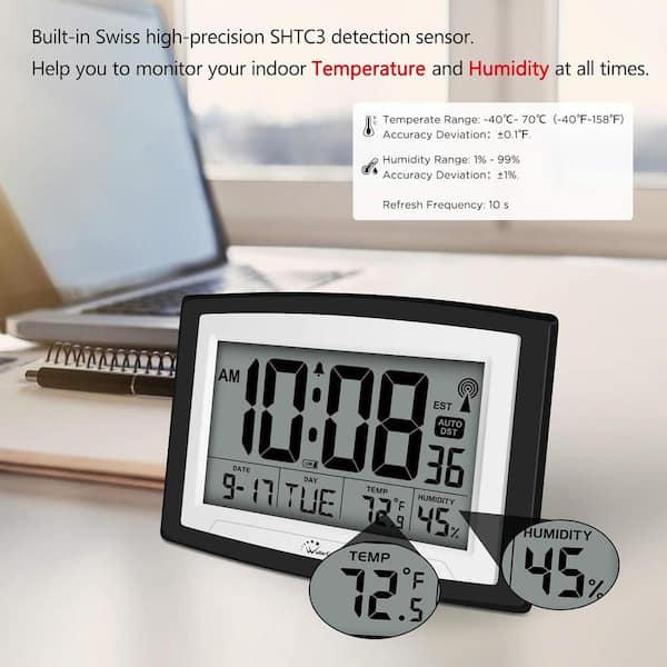 Afoxsos 12.5 in. Black Digital Thermoplastic Atomic Clock with