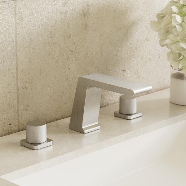 Waterfall Sink Faucet 8 in. Widespread Double Handle Bathroom Faucet in Brushed Nickel Drain Not Included