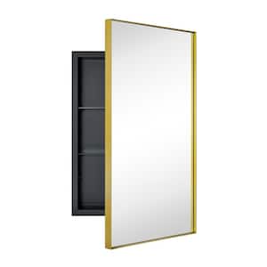 Fulleti 16 in. W x 26 in. H Rectangular Metal Frmaed Medicine Cabinet with Mirror in Brushed Gold