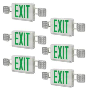 60-Watt Equivalent Integrated LED White with Green Letters Emergency Light Exit Sign Combo Battery Backup (6-Pack)