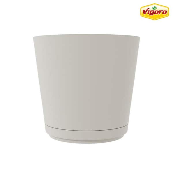 Vigoro 8 in. Kyra Small Cottage Stone Plastic Planter (8 in. D x 7.3 in. H) with Attached Saucer