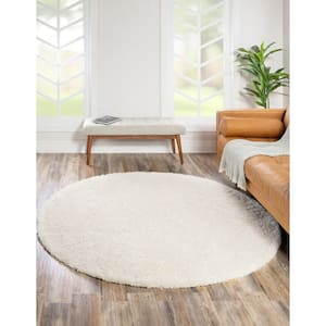 Solid Shag Snow White 8 ft. Round Area Rug