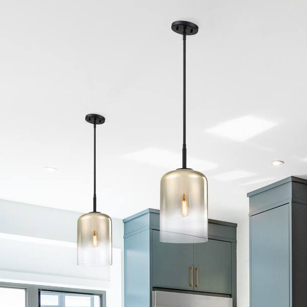 Designers Fountain Gatsby 60-Watt 1-Light Matte Black Mid-century Pendant Light with Gold Ombre Glass Shade and No Bulbs Included