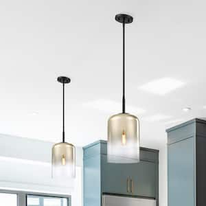 Gatsby 60-Watt 1-Light Matte Black Mid-Century Modern Pendant Light with Gold Ombre Glass Shade