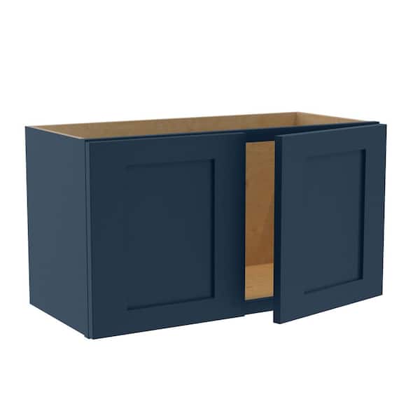 Home Decorators Collection Newport 27 in. W x 12 in. D x 15 in. H Assembled Plywood Wall Bridge Kitchen Cabinet in Mythic Blue with Soft Close
