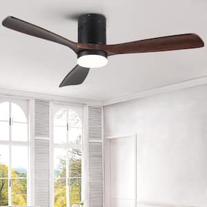 52 in. Indoor Low Profile Wood Ceiling Fan with LED Light and DC Motor in Dark Brown Finish and Remote Control