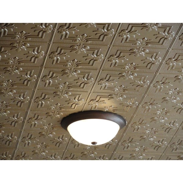 Global Specialty Products Dimensions Faux 2 ft. x 4 ft. Tin Style Ceiling and Wall Tiles in Brass