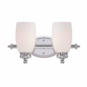 14.6 in. 2-Light Chrome Traditional Vanity Light with Frosted Glass Shade