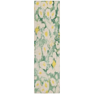 HomeRoots Green 2 ft. x 8 ft. Woven Floral Runner Indoor/Outdoor Area ...
