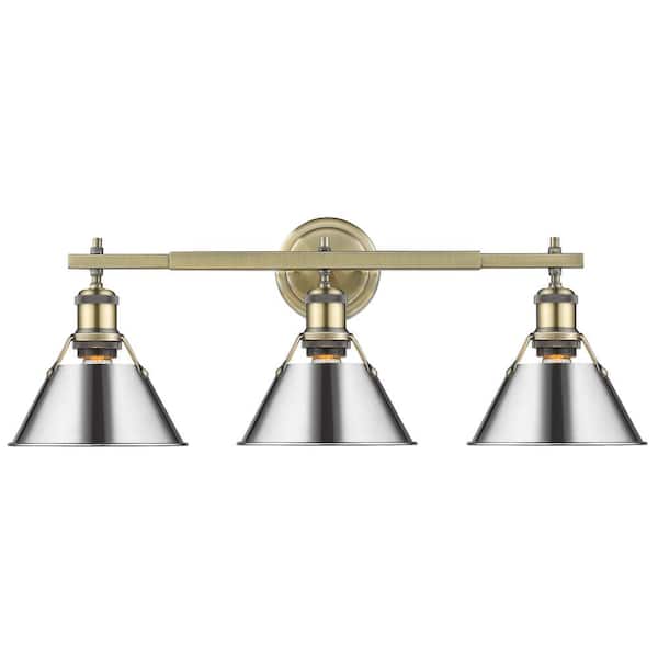 Orwell 4.875 in. 3-Light Aged Brass Vanity Light with Chrome Shade