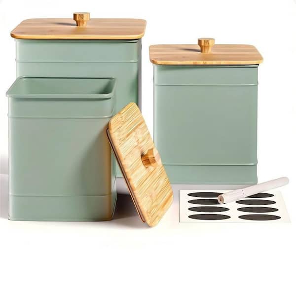 Kitchen Canister Set of 3 for Countertop, Metal Canisters with Airtight Lids, Chalkboard Labels & Marker Included