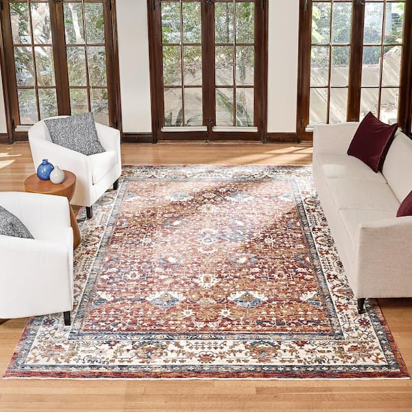 Damita Tudor Red 6 ft. x 9 ft. Oriental/Border Indoor Area Rug