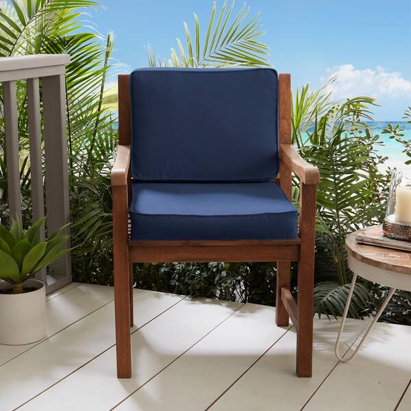 Sunbrella Canvas Navy Blue Indoor Outdoor Deep Seat Chair Cushion Corded Set 
