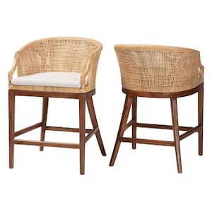 Lumajang 23.6 in. Light Honey Rattan and Wood Counter Stool (Set of 2)