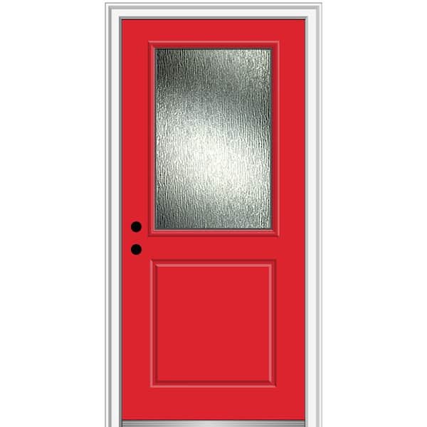 MMI Door 36 in. x 80 in. Right-Hand Inswing Rain Glass Red Saffron Fiberglass Prehung Front Door on 4-9/16 in. Frame