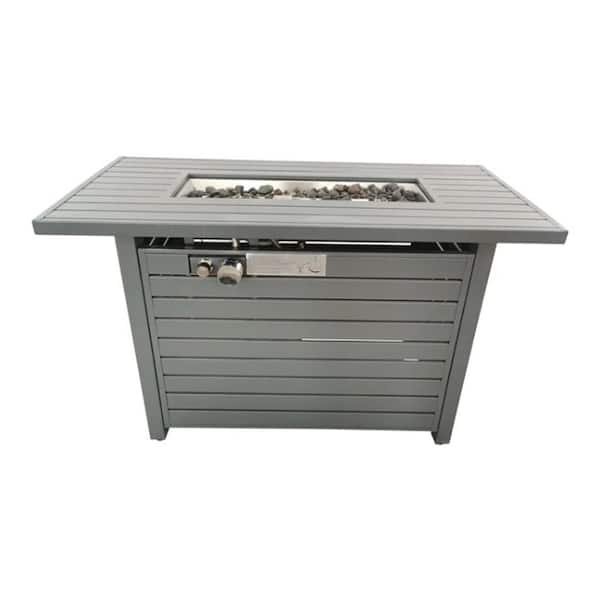 Mondawe 50,000 BTU 42 in. Rectangle Steel Outdoor Propane Gas Fire Pit Table in Gray with Lid